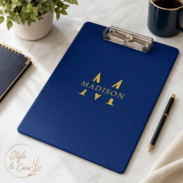 Custom Name with Monogram Navy Professional Clipboard (Custom Name with Monogram Navy Professional Clipboard)