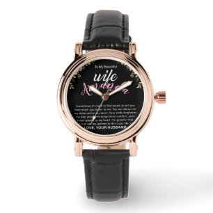 Custom Name with Pink Rose Message for Wife Watch