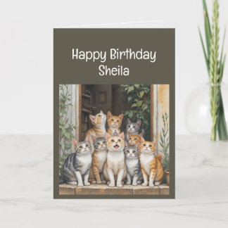 Custom Name Women Birthday Funny Cat  Card
