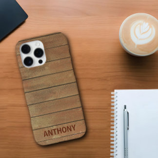 Custom Name Wood Plank Rustic Personalised Trendy iPhone 16 Pro Max Case