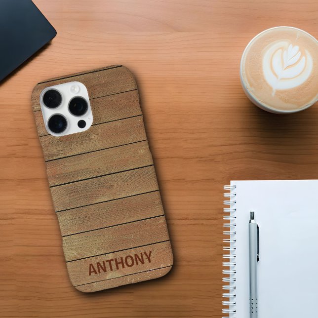 Custom Name Wood Plank Rustic Personalised Trendy iPhone Case (Creator Uploaded)