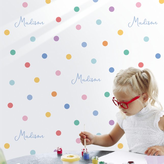 Custom Name Words Kids Colourful Polka Dot White Wallpaper (Creator Uploaded)