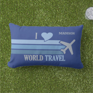 Custom Name World Travel Lumbar Cushion