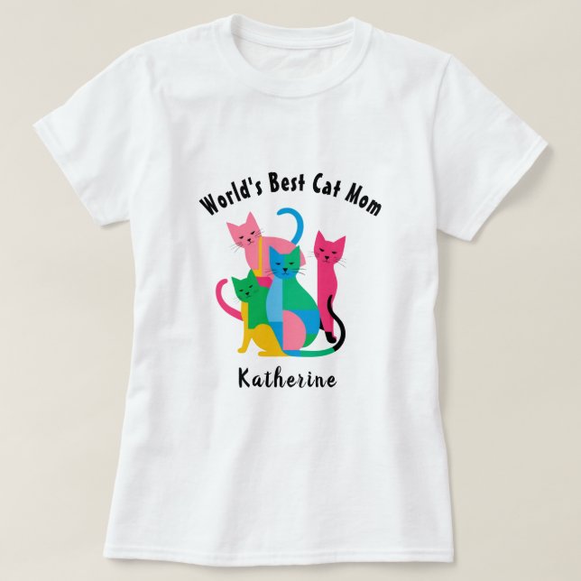 Custom Name World's Best Cat Mum T-Shirt (Design Front)