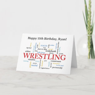 Custom Name Wrestling Birthday Word Cloud Card