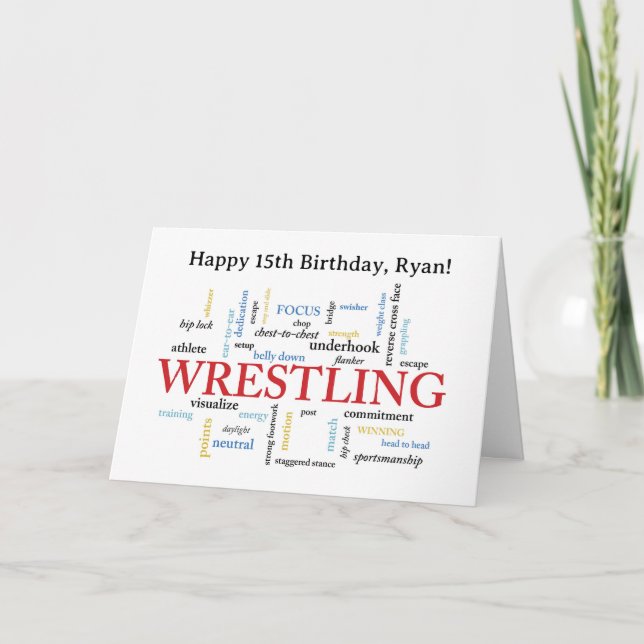 Custom Name Wrestling Birthday Word Cloud Card (Front)