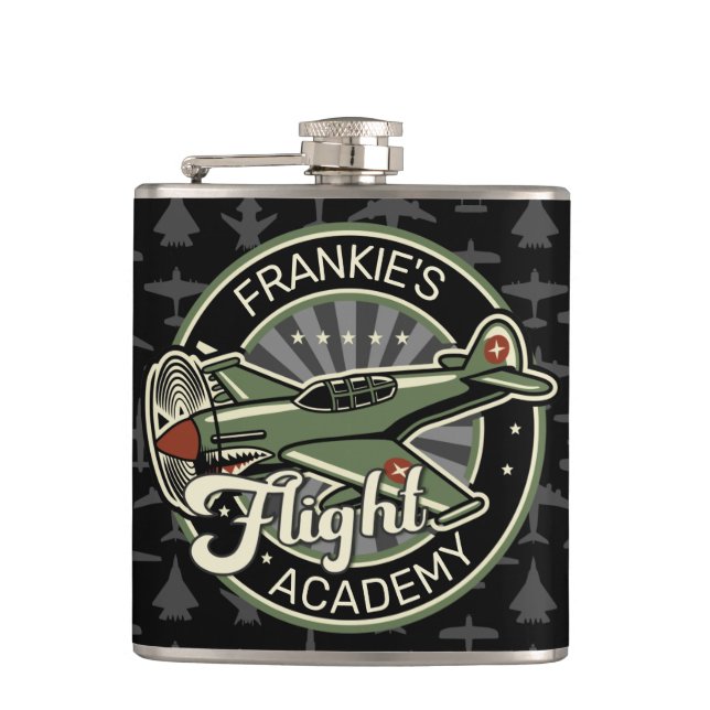 Custom NAME WWII Military Fighter War Plane Retro Hip Flask (Front)