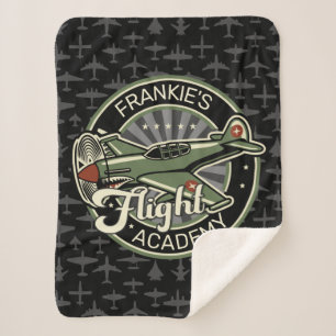 Custom NAME WWII Military Fighter War Plane Retro Sherpa Blanket