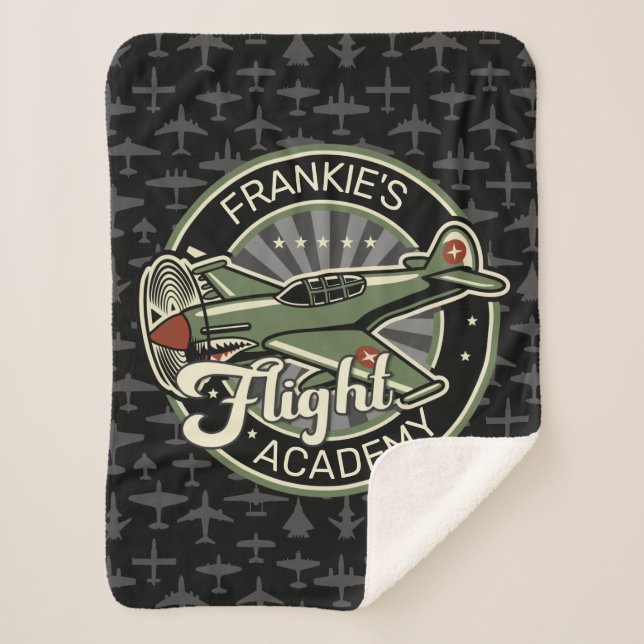Custom NAME WWII Military Fighter War Plane Retro Sherpa Blanket (Front)