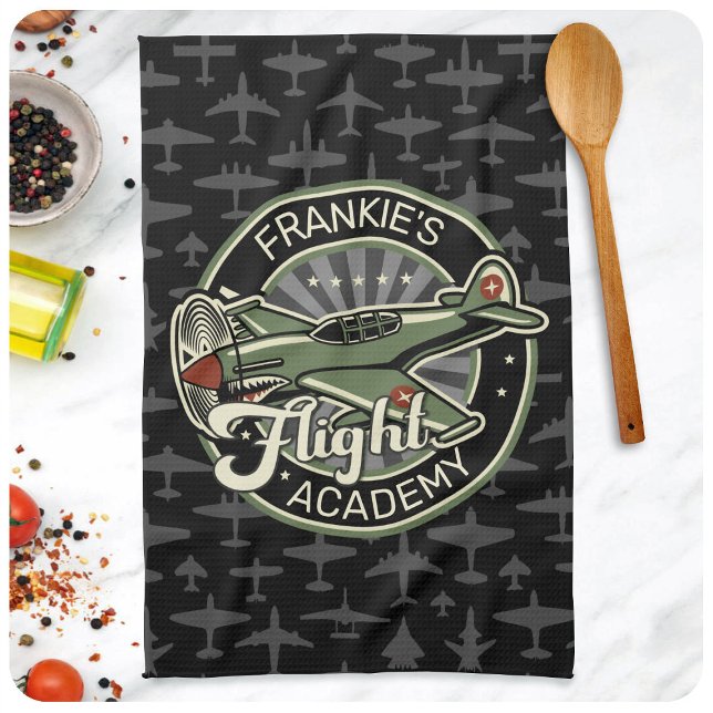 Custom NAME WWII Military Fighter War Plane Retro Tea Towel (Creator Uploaded)