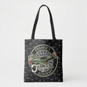 Custom NAME WWII Military Fighter War Plane Retro Tote Bag