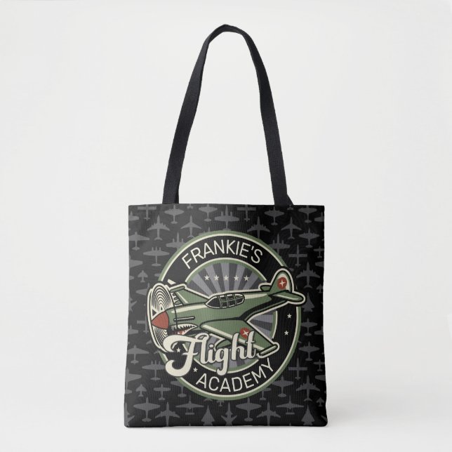 Custom NAME WWII Military Fighter War Plane Retro Tote Bag (Front)
