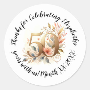 Custom Name & Year 50th Birthday Celebration  Classic Round Sticker