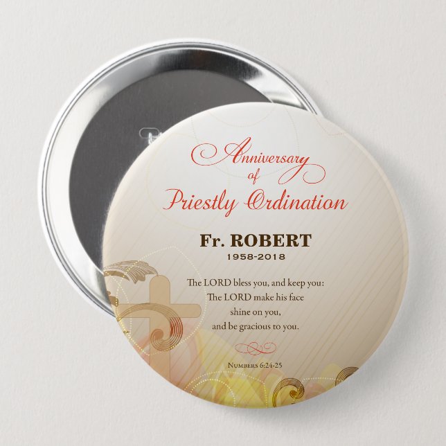 Custom Name & Year, 60th Priestly Ordination 10 Cm Round Badge (Front & Back)