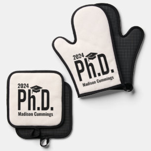 Custom name, year & colour Ph.D. Oven Mitt & Pot Holder Set