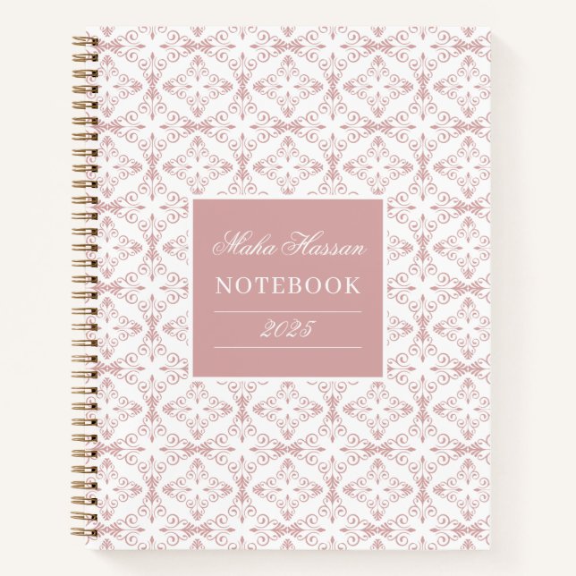 Custom Name & Year Dusty Rose Vector Pattern Notebook (Front)