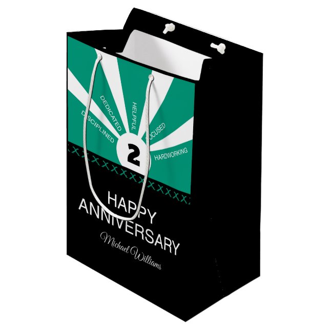 Custom Name & Year, Employee Anniversary Medium Gift Bag (Front Angled)