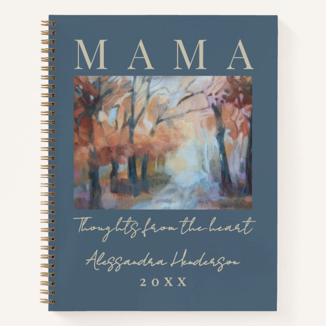 Custom Name Year Mama Thoughts Dusty Blue Boho Notebook (Front)