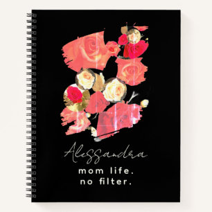 Custom Name Year Mum Life Floral Black White Red Notebook