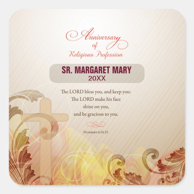 Custom Name & Year Nun, 60th Anniversary Religious Square Sticker (Front)
