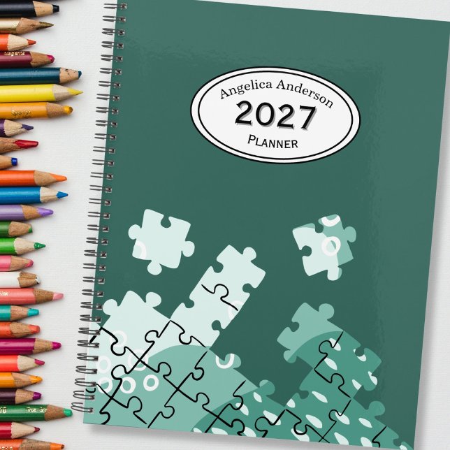 Custom Name Year Puzzle pieces Green Planner (Creator Uploaded)