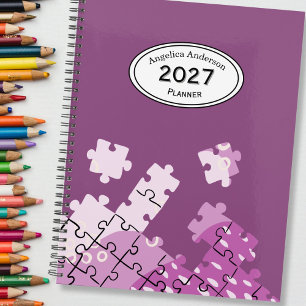 Custom Name Year Puzzle pieces Purple Planner