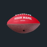 Custom name year red mini football<br><div class="desc">Create your unique Birthday gift red mini football adding your own personalised name, year, slogan, message or any text. Customisable cute football gift game for girls, female football players, women, mum, sister, daughter, girlfriend, cheerleaders, teen, teenager, baby girl, players, teammates, fans. Choose your favourite team and use any background colour....</div>