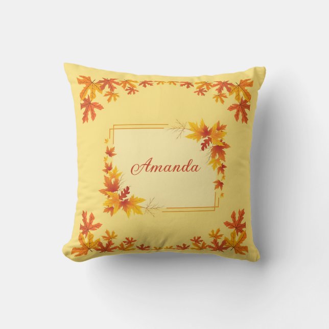 Custom Name Yellow Autumn Keepsake Cushion (Front)