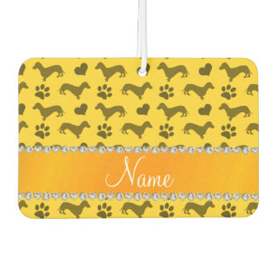 Custom name yellow dachshunds hearts paws car air freshener