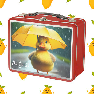 Custom name yellow duck umbrella metal lunch box
