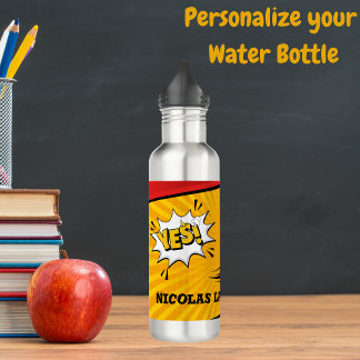 Custom Name Yellow Football Kids Water Bottle 