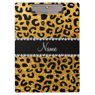Custom name yellow glitter cheetah print clipboard