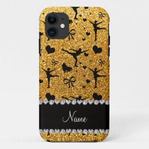 Custom name yellow glitter figure skating iPhone 11 case