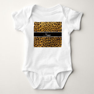 Custom name yellow glitter leopard print baby bodysuit