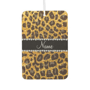 Custom name yellow glitter leopard print car air freshener