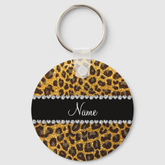 Custom name yellow glitter leopard print key ring