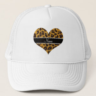 Custom name yellow glitter leopard print trucker hat