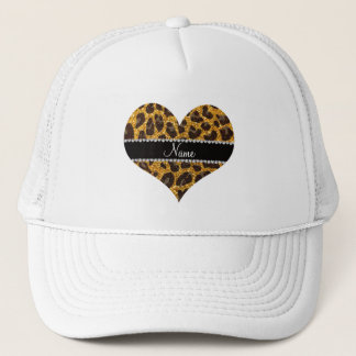 Custom name yellow glitter leopard print trucker hat