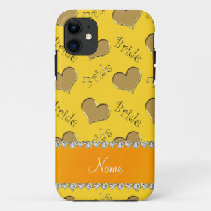 Custom name yellow gold bride hearts iPhone 11 case