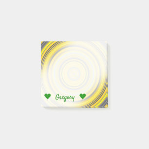 Custom Name + Yellow & Grey Nested Circles Pattern Post-it Notes