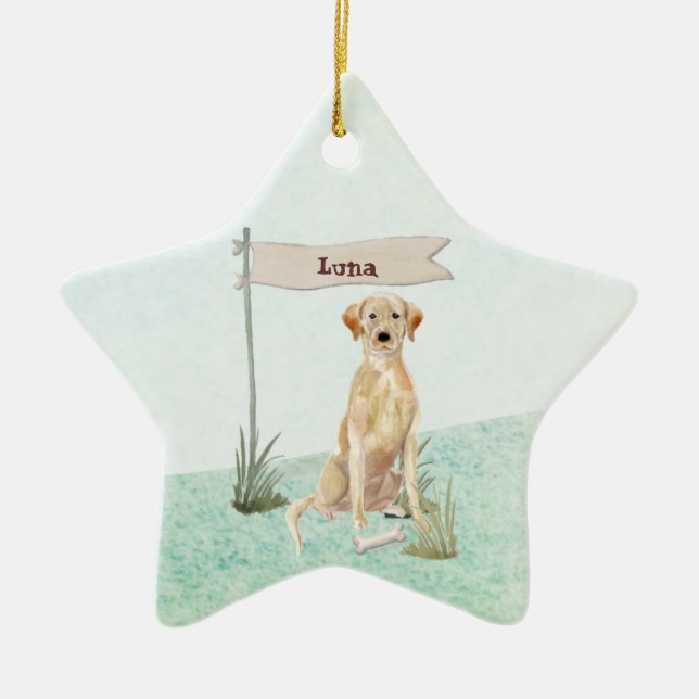Custom Name Yellow Lab Pet Dog Ceramic Tree Decoration (Front)