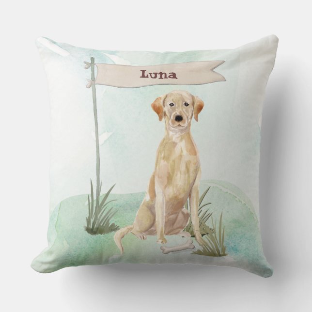 Custom Name Yellow Lab Pet Dog Cushion (Front)