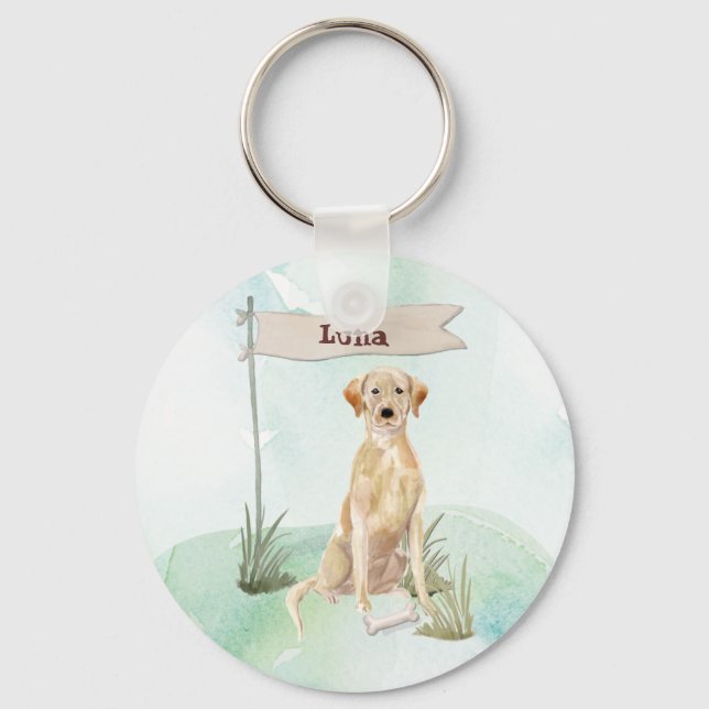 Custom Name Yellow Lab Pet Dog Key Ring (Front)