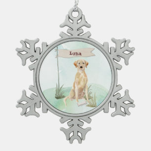 Custom Name Yellow Lab Pet Dog Snowflake Pewter Christmas Ornament