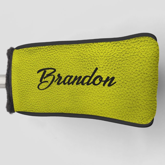 Custom name yellow leather golf head cover (Front)