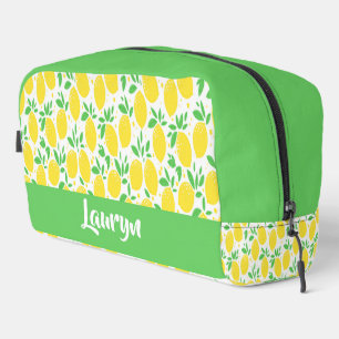 Custom name yellow lemon fruit pattern dopp kit