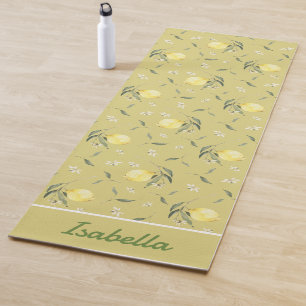 Custom Name Yellow Lemon Fruit Pattern Yoga Mat