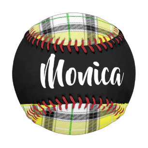Custom name yellow plaid pattern baseball