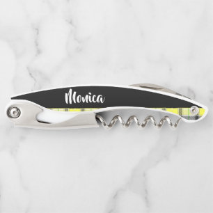 Custom name yellow plaid pattern corkscrew
