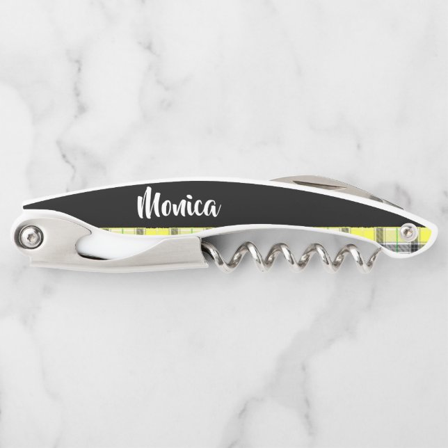 Custom name yellow plaid pattern corkscrew (Front)